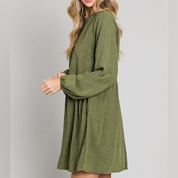 Washed Gauze Ruffled High Neck Dress by Heyson - Picture 3 of 13